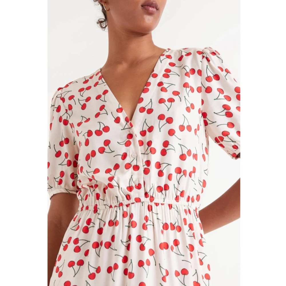 Dress Red Cherry Print Compañía Fantástica AOP Midi Shirt Dress Women M Viscose - Picture 4 of 15